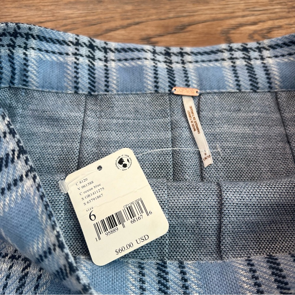 NWT Free People Pleated Plaid Mini Skirt Blue Check A-Line Preppy Size 6 - Picture 4 of 8